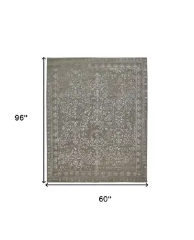 5' X 8' Gray Taupe And Silver Wool Floral Tufted Handmade Distressed Area Rug