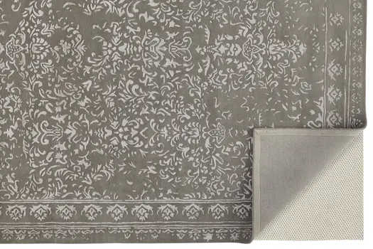 5' X 8' Gray Taupe And Silver Wool Floral Tufted Handmade Distressed Area Rug