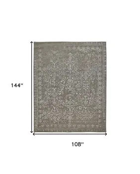 9' X 12' Gray Taupe And Silver Wool Floral Tufted Handmade Distressed Area Rug