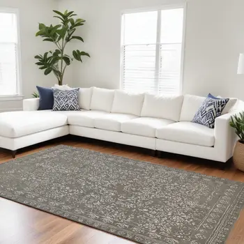 9' X 12' Gray Taupe And Silver Wool Floral Tufted Handmade Distressed Area Rug