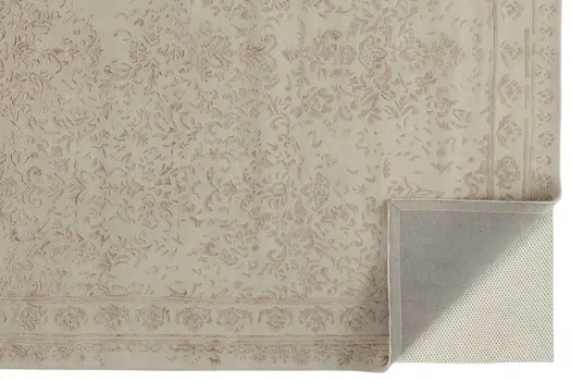 8' X 10' Ivory Tan And Pink Wool Floral Tufted Handmade Distressed Area Rug