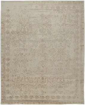 9' X 12' Ivory Tan And Pink Wool Floral Tufted Handmade Distressed Area Rug