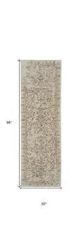 8' Pink and Ivory Wool Floral Hand Tufted Distressed Runner Rug