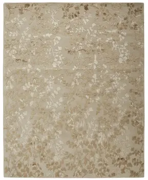 5' X 8' Ivory Tan And Gold Wool Floral Tufted Handmade Area Rug