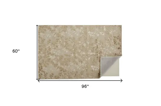 5' X 8' Ivory Tan And Gold Wool Floral Tufted Handmade Area Rug