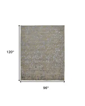 8' X 10' Tan Silver And Gray Wool Floral Tufted Handmade Area Rug