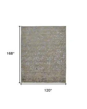 10' X 14' Tan Silver And Gray Wool Floral Tufted Handmade Area Rug