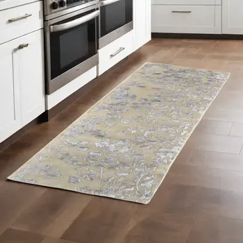 8' Tan and Gray Wool Floral Hand Tufted Runner Rug