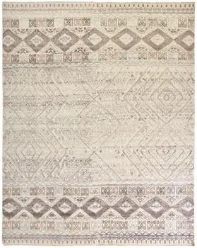 4' X 6' Gray Ivory And Pink Geometric Hand Knotted Area Rug