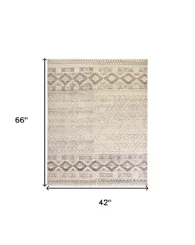 4' X 6' Gray Ivory And Pink Geometric Hand Knotted Area Rug
