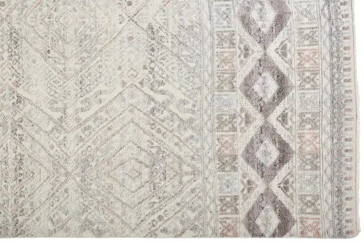 5' X 8' Gray Ivory And Pink Geometric Hand Knotted Area Rug