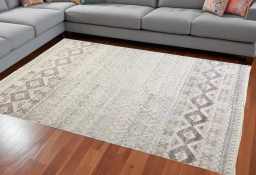 12' X 15' Gray Ivory And Pink Geometric Hand Knotted Area Rug