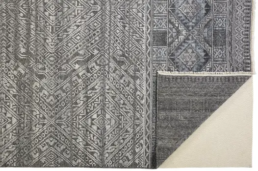 4' X 6' Gray and Ivory Geometric Hand Knotted Area Rug