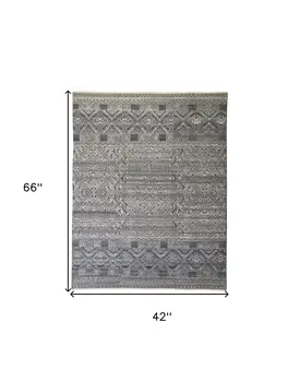 4' X 6' Gray and Ivory Geometric Hand Knotted Area Rug