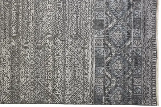 10' X 13' Gray and Ivory Geometric Hand Knotted Area Rug