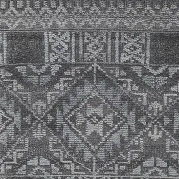 10' Gray And Ivory Geometric Hand Knotted Runner Rug With Fringe