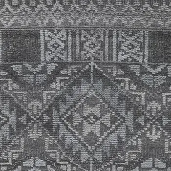 10' Gray And Ivory Geometric Hand Knotted Runner Rug With Fringe