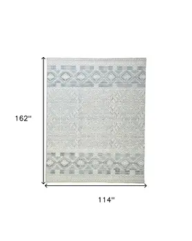10' X 13' Ivory and Blue Geometric Hand Knotted Area Rug