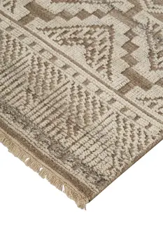 5' X 8' Ivory Tan And Gray Geometric Hand Knotted Area Rug
