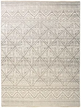 8' X 10' Ivory Tan And Gray Geometric Hand Knotted Area Rug