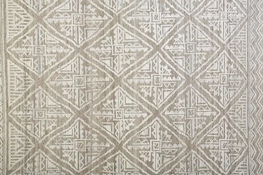 9' X 12' Ivory Tan And Gray Geometric Hand Knotted Area Rug