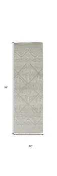 8' Ivory Tan And Gray Geometric Hand Knotted Runner Rug