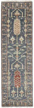 8' Gray and Ivory Wool Floral Hand Knotted Runner Rug With Fringe
