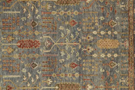 8' Gray and Ivory Wool Floral Hand Knotted Runner Rug With Fringe