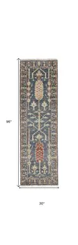 8' Gray and Ivory Wool Floral Hand Knotted Runner Rug With Fringe