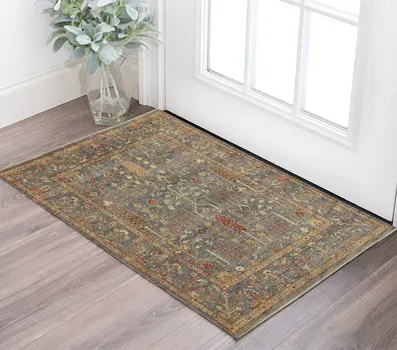 2' x 3' Gray and Ivory Wool Floral Hand Knotted Area Rug With Fringe
