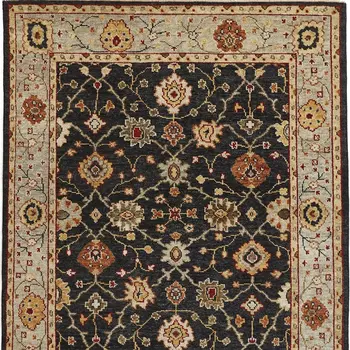 4' X 6' Black Gold And Gray Wool Floral Hand Knotted Stain Resistant Area Rug With Fringe