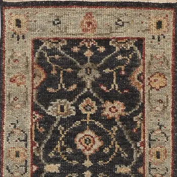 8' Black and Gold Oriental Hand Knotted Runner Rug With Fringe