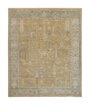 10' X 13' Gold Wool Floral Hand Knotted Stain Resistant Area Rug With Fringe