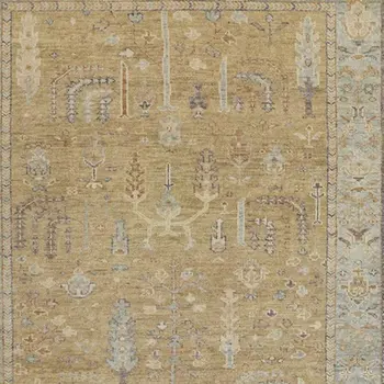 10' X 13' Gold Wool Floral Hand Knotted Stain Resistant Area Rug With Fringe
