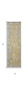 8' Gold Blue And Gray Wool Floral Hand Knotted Stain Resistant Runner Rug With Fringe