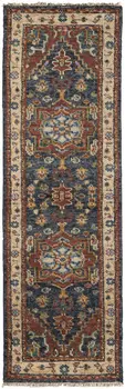 8' Red Black And Ivory Wool Floral Hand Knotted Stain Resistant Runner Rug