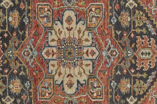 8' Red Black And Ivory Wool Floral Hand Knotted Stain Resistant Runner Rug