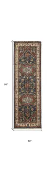 8' Red Black And Ivory Wool Floral Hand Knotted Stain Resistant Runner Rug