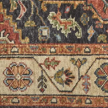 2' X 3' Red and Black Wool Floral Hand Knotted Area Rug