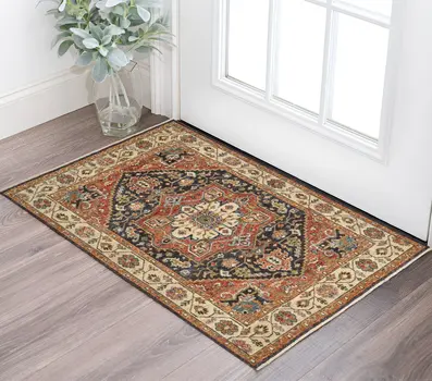 2' X 3' Red and Black Wool Floral Hand Knotted Area Rug