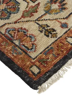 2' X 3' Red and Black Wool Floral Hand Knotted Area Rug