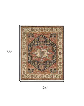 2' X 3' Red and Black Wool Floral Hand Knotted Area Rug