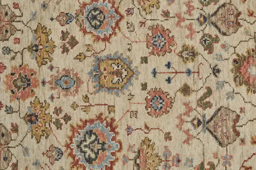 4' X 6' Red and Ivory Wool Floral Hand Knotted Area Rug
