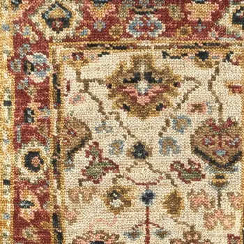 8' Ivory Red And Blue Wool Floral Hand Knotted Stain Resistant Runner Rug