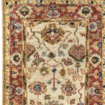8' Ivory Red And Blue Wool Floral Hand Knotted Stain Resistant Runner Rug