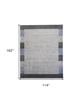 10' X 13' Gray Blue And Black Wool Hand Knotted Stain Resistant Area Rug
