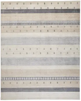 5' X 8' Gray and Ivory Wool Striped Hand Knotted Area Rug