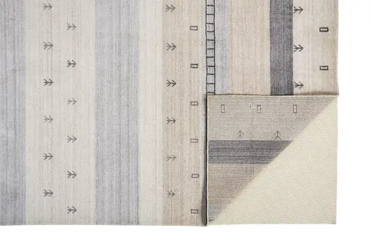 5' X 8' Gray and Ivory Wool Striped Hand Knotted Area Rug