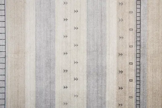 2' X 3' Ivory Tan And Gray Wool Striped Hand Knotted Stain Resistant Area Rug