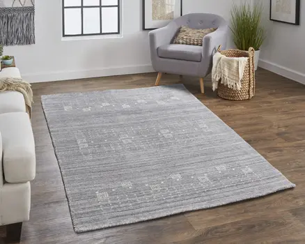4' X 6' Gray and Ivory Wool Oriental Shag Hand Knotted Area Rug